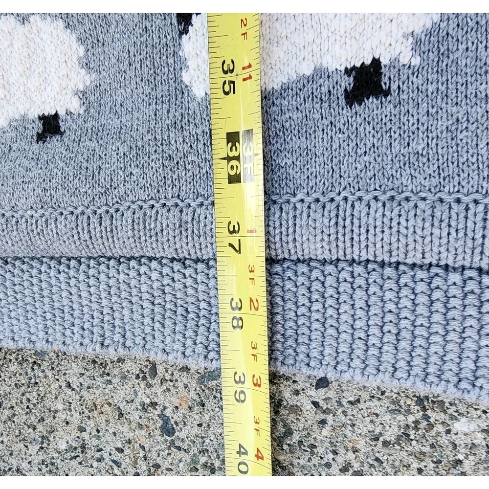 Knit 100% Cotton Baby Blanket Sheep Design 39x32 Gray Farm Cozy Throw